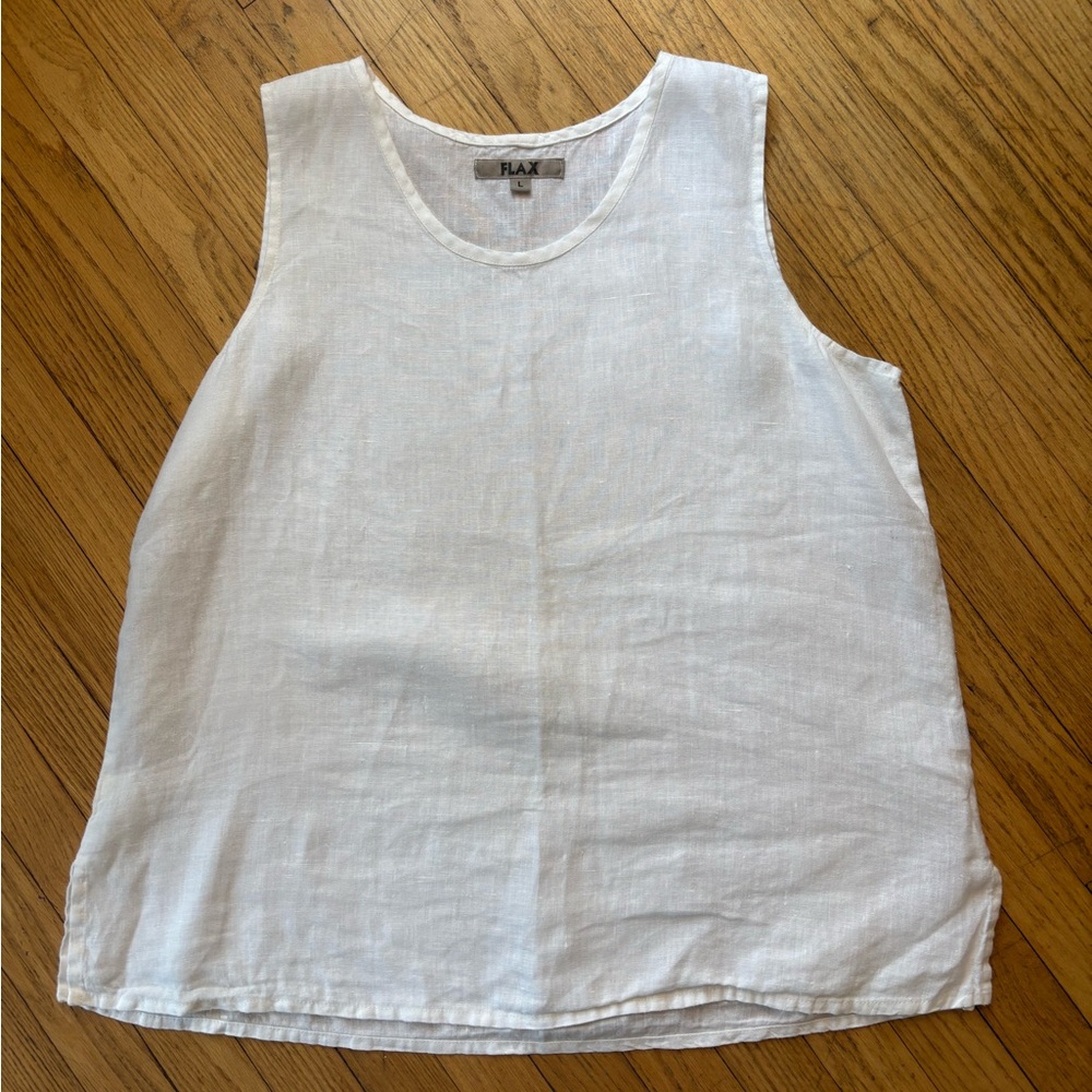 Flax White Linen Sleeveless Tunic Top size Large
